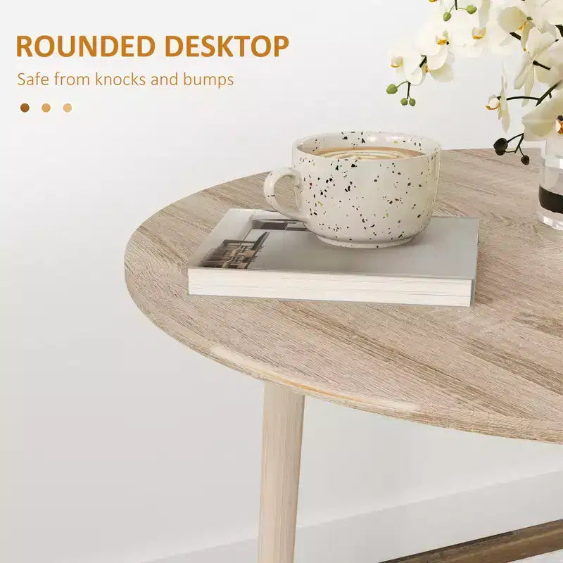 Round Drop Leaf Folding Dining Table with Wood Legs, Oak