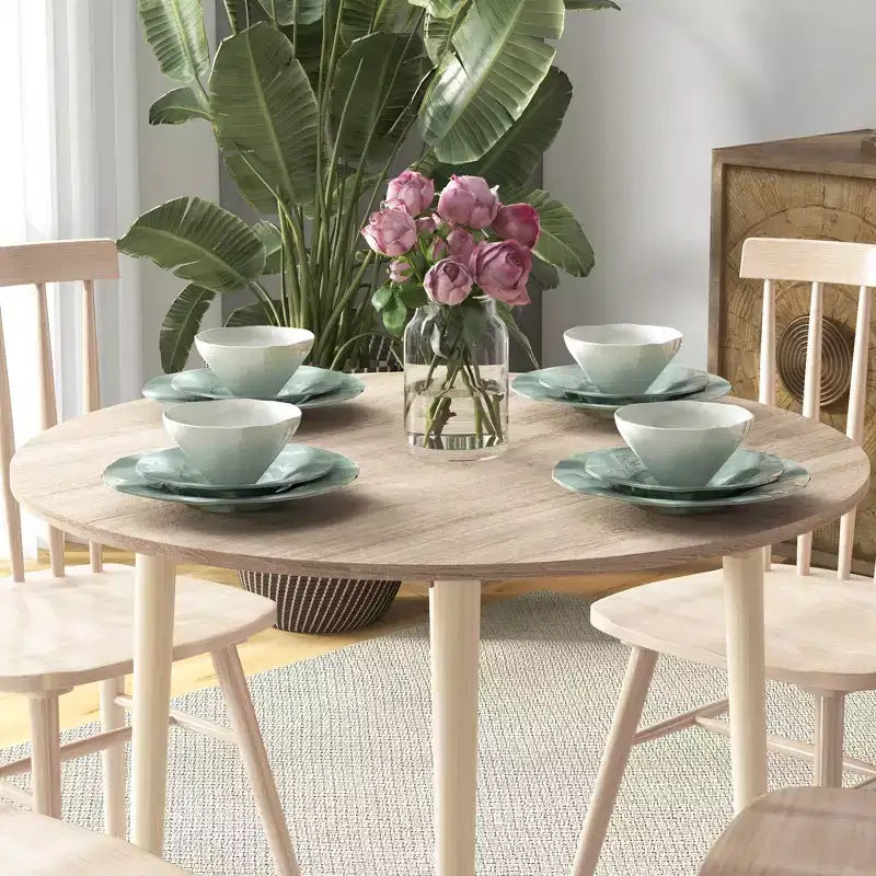 Round Drop Leaf Folding Dining Table with Wood Legs, Oak