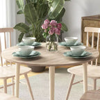 Round Drop Leaf Folding Dining Table with Wood Legs, Oak