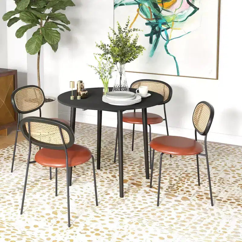 Round Drop Leaf Folding Dining Table with Wood Legs, Oak