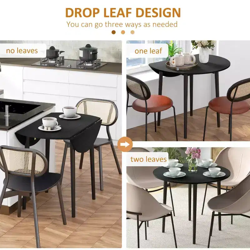 Round Drop Leaf Folding Dining Table with Wood Legs, Oak