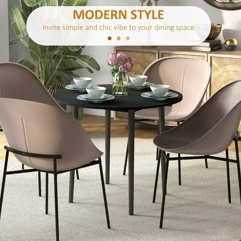 Round Drop Leaf Folding Dining Table with Wood Legs, Oak