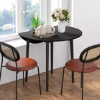 Round Drop Leaf Folding Dining Table with Wood Legs, Oak