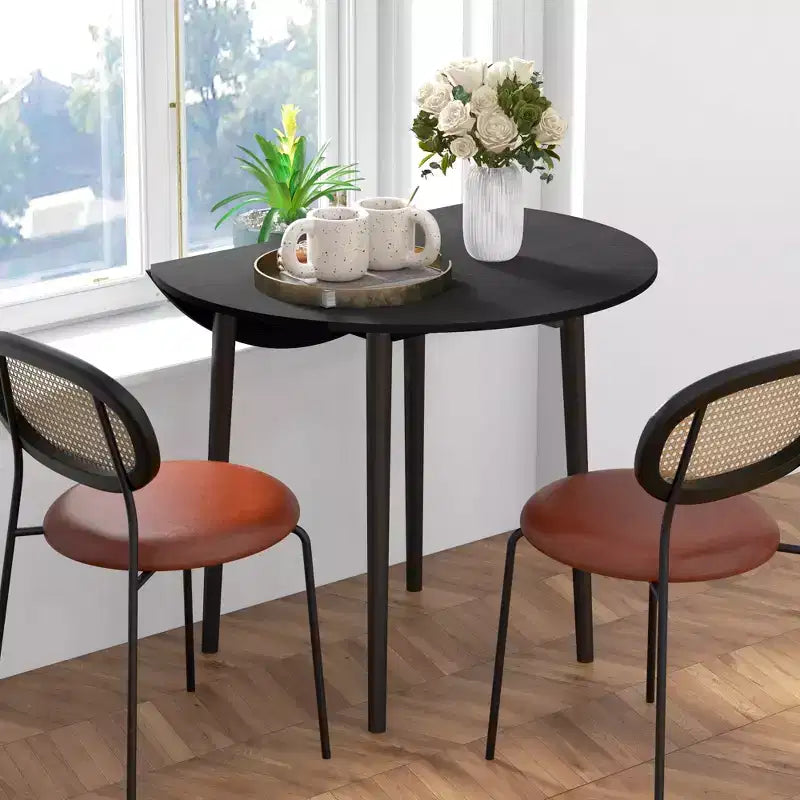 Round Drop Leaf Folding Dining Table with Wood Legs, Oak