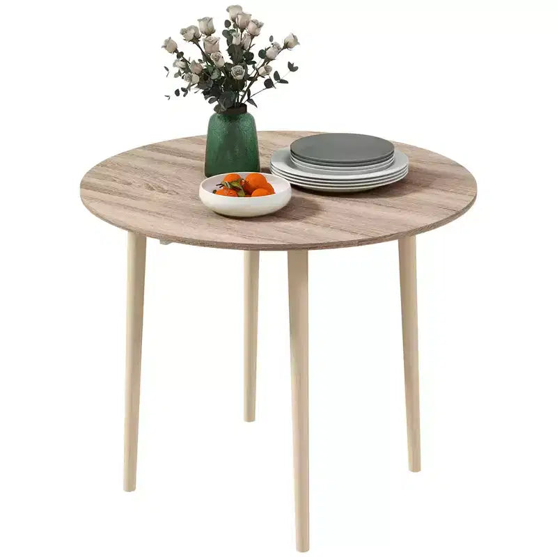 Round Drop Leaf Folding Dining Table with Wood Legs, Oak