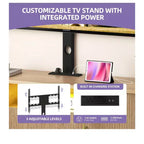 Fluted TV Stand with Mount, LED Entertainment Center for 75" TVs, Natural Oak