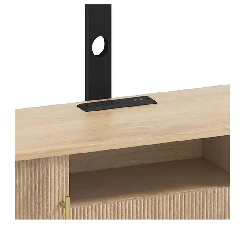 Fluted TV Stand with Mount, LED Entertainment Center for 75" TVs, Natural Oak