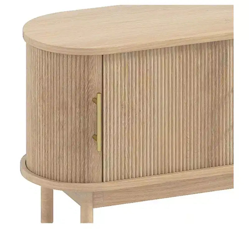 Fluted TV Stand with Mount, LED Entertainment Center for 75" TVs, Natural Oak