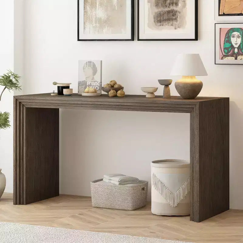 Modern Paulownia Wood Veneer Entryway Console Table, 59" Wide