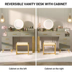 Vanity Desk with LED Mirror, Stool & 6 Wood Drawers, White