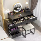 Vanity Desk with LED Mirror, Stool & 6 Wood Drawers, White
