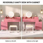 Vanity Desk with LED Mirror, Stool & 6 Wood Drawers, White