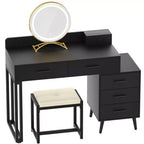 Vanity Desk with LED Mirror, Stool & 6 Wood Drawers, White