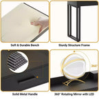 Vanity Desk with LED Mirror, Stool & 6 Wood Drawers, White