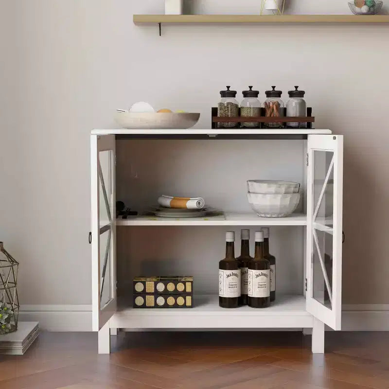 Kitchen Display Cabinet with Double Glass Doors & Adjustable Shelf