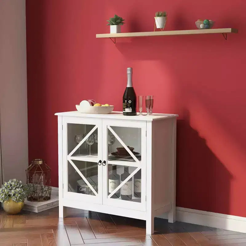 Kitchen Display Cabinet with Double Glass Doors & Adjustable Shelf