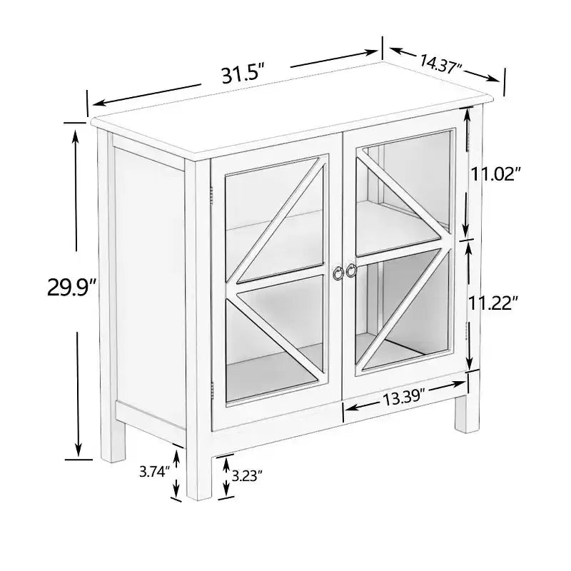 Kitchen Display Cabinet with Double Glass Doors & Adjustable Shelf