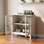 Kitchen Display Cabinet with Double Glass Doors & Adjustable Shelf