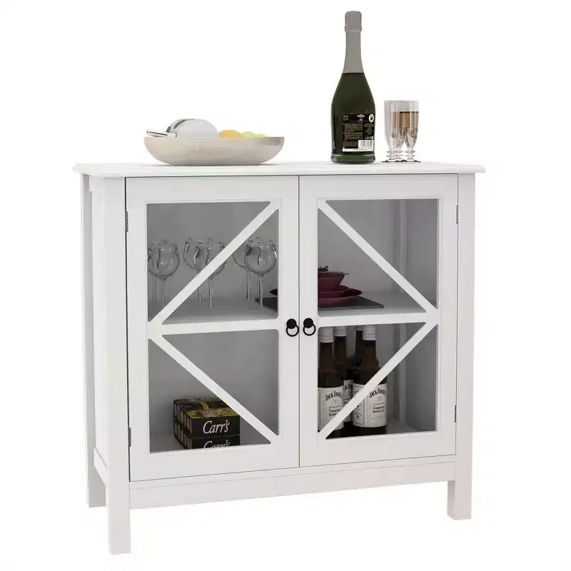 Kitchen Display Cabinet with Double Glass Doors & Adjustable Shelf