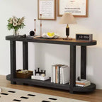 Modern Ash Veneer Console Table with Bottom Shelf, 63" Wide