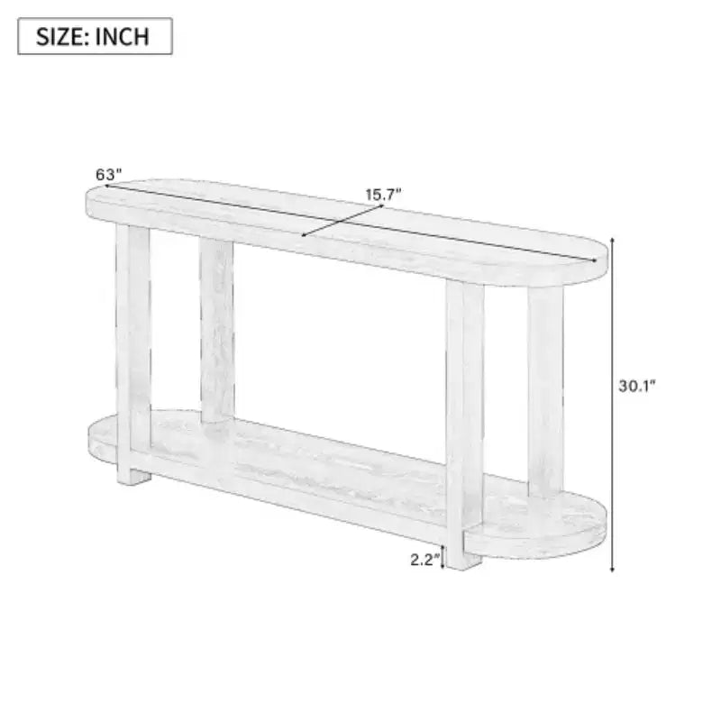 Modern Ash Veneer Console Table with Bottom Shelf, 63" Wide