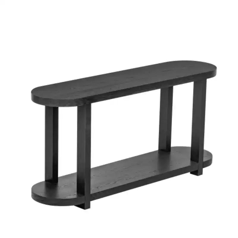 Modern Ash Veneer Console Table with Bottom Shelf, 63" Wide