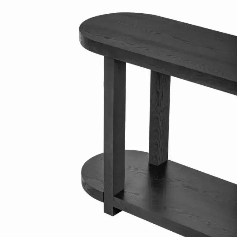 Modern Ash Veneer Console Table with Bottom Shelf, 63" Wide