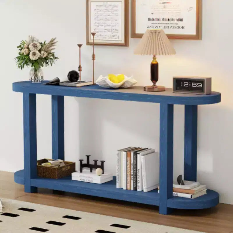 Modern Ash Veneer Console Table with Bottom Shelf, 63" Wide