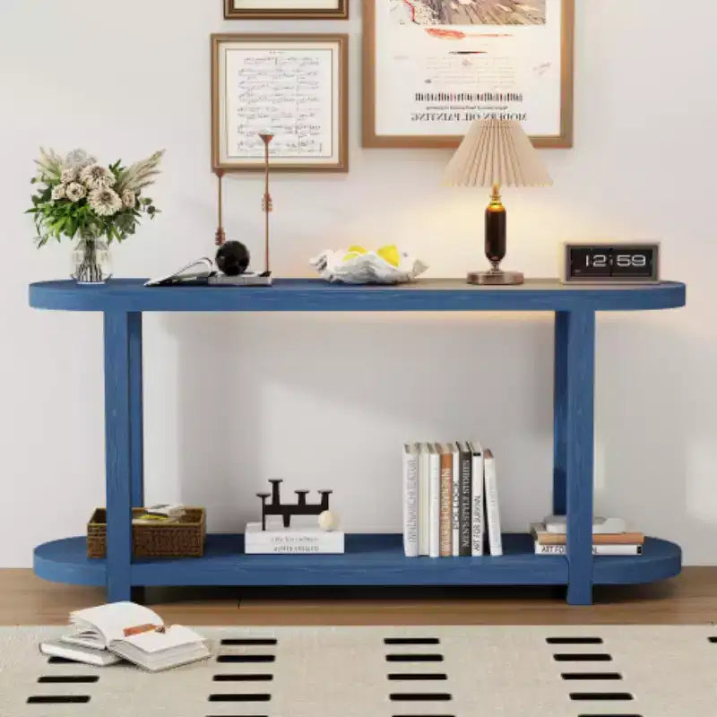 Modern Ash Veneer Console Table with Bottom Shelf, 63" Wide
