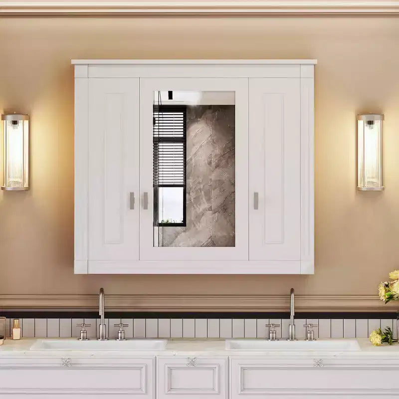 Bathroom Wall Cabinet with Mirror Door & 4 Adjustable Shelves, White