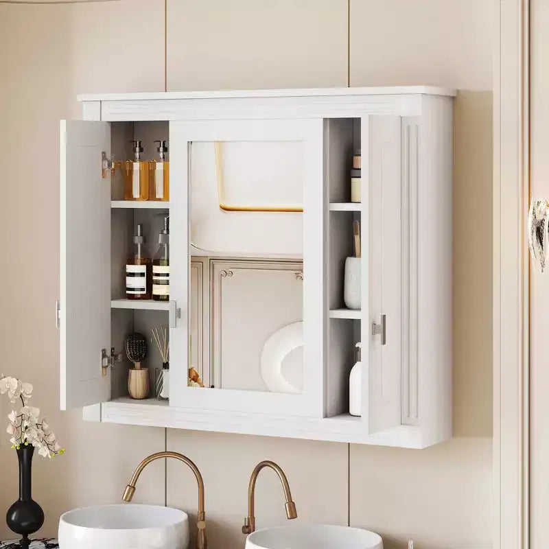 Bathroom Wall Cabinet with Mirror Door & 4 Adjustable Shelves, White
