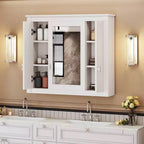 Bathroom Wall Cabinet with Mirror Door & 4 Adjustable Shelves, White