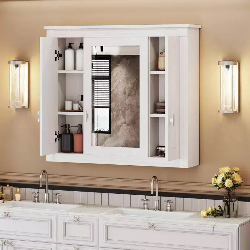 Bathroom Wall Cabinet with Mirror Door & 4 Adjustable Shelves, White