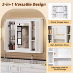 Bathroom Wall Cabinet with Mirror Door & 4 Adjustable Shelves, White