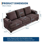 Modern 89" 3-Seater Chenille Sofa with Cup Holders & Side Storage Pockets