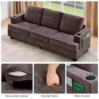 Modern 89" 3-Seater Chenille Sofa with Cup Holders & Side Storage Pockets