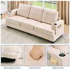 Modern 89" 3-Seater Chenille Sofa with Cup Holders & Side Storage Pockets