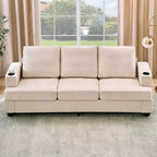 Modern 89" 3-Seater Chenille Sofa with Cup Holders & Side Storage Pockets