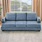 Modern 89" 3-Seater Chenille Sofa with Cup Holders & Side Storage Pockets