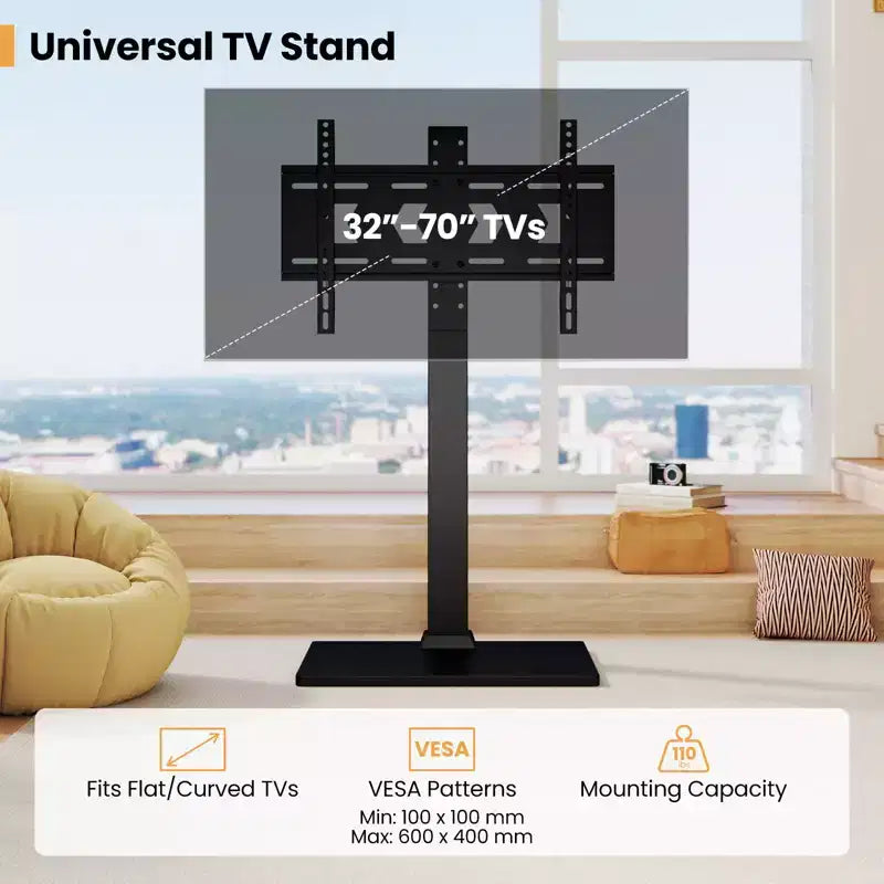 Floor TV Stand with Height Adjustment & AV Shelf for 32-70" TVs