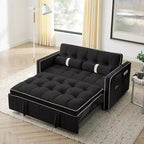 55.5" Pull-Out Velvet Sofa Bed with Adjustable Backrest & Side Pockets