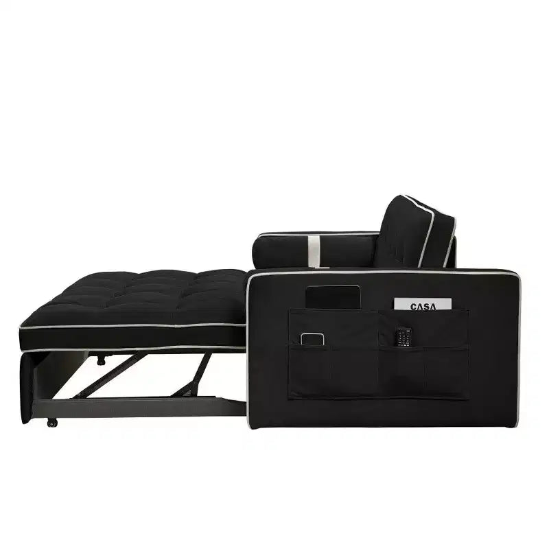 55.5" Pull-Out Velvet Sofa Bed with Adjustable Backrest & Side Pockets