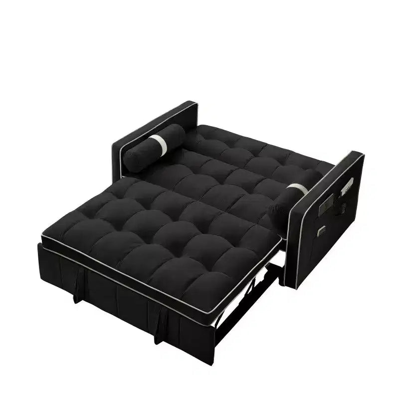 55.5" Pull-Out Velvet Sofa Bed with Adjustable Backrest & Side Pockets
