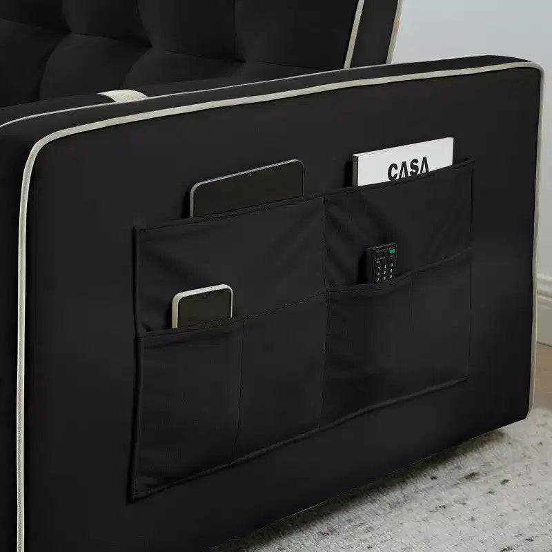 55.5" Pull-Out Velvet Sofa Bed with Adjustable Backrest & Side Pockets