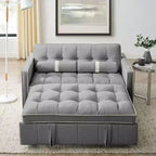 55.5" Pull-Out Velvet Sofa Bed with Adjustable Backrest & Side Pockets