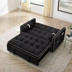 55.5" Pull-Out Velvet Sofa Bed with Adjustable Backrest & Side Pockets