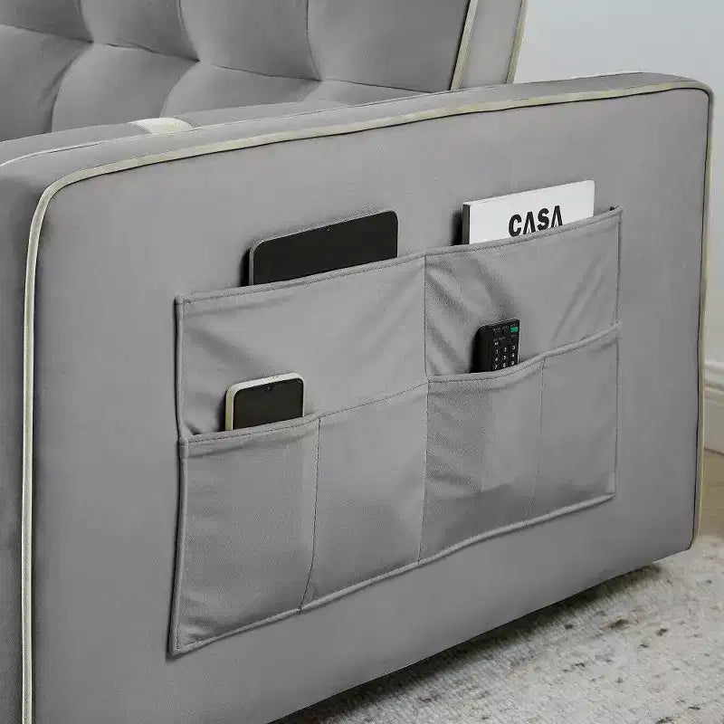 55.5" Pull-Out Velvet Sofa Bed with Adjustable Backrest & Side Pockets