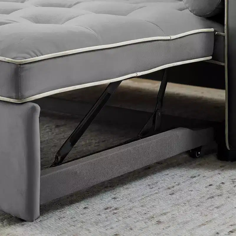 55.5" Pull-Out Velvet Sofa Bed with Adjustable Backrest & Side Pockets