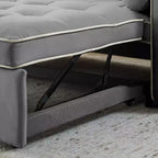 55.5" Pull-Out Velvet Sofa Bed with Adjustable Backrest & Side Pockets