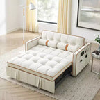 55.5" Pull-Out Velvet Sofa Bed with Adjustable Backrest & Side Pockets